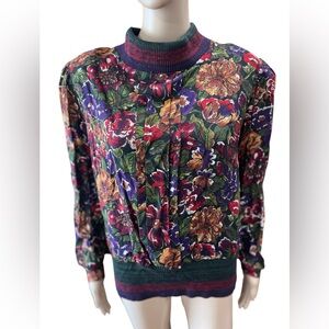 Vintage NOS H H R 80’s baroque floral Brocade blouse-XL